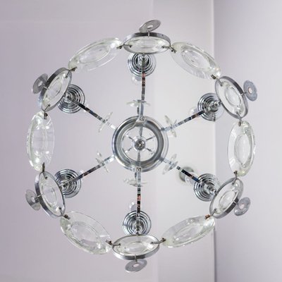 Steel Glass Chandelier, 1970s-ZLY-912117