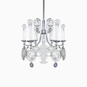 Steel Glass Chandelier, 1970s-ZLY-912117