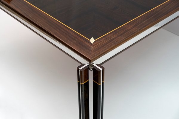 Steel & Inlaid Wood Dining Table by Paolo Barracchia for Roman Deco, 1978-FER-1179117