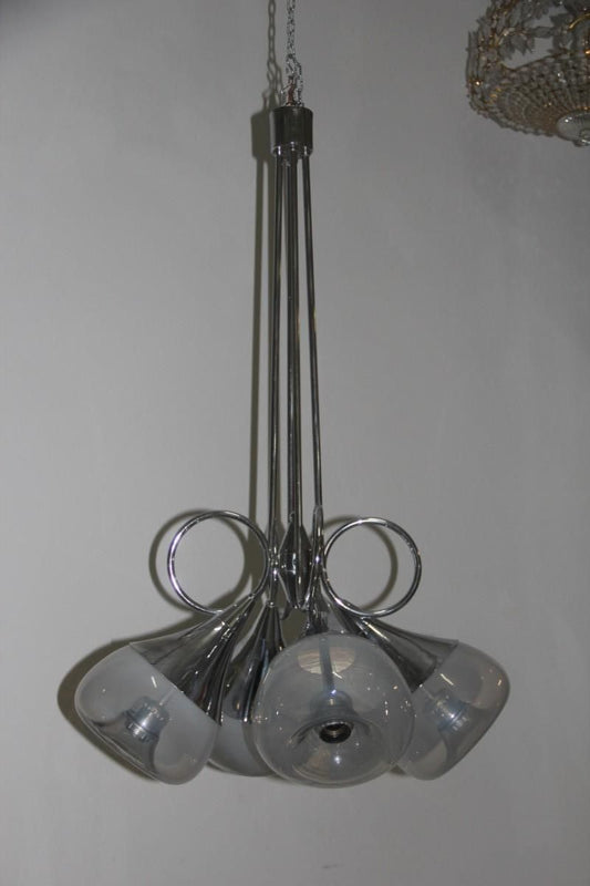 Steel & Murano Glass Chandelier from Esperia, 1970s