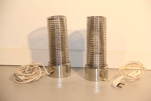 Steel Spiral Table Lamps by Targetti Sankey for Guzzini, 1970s, Set of 2-EH-540941