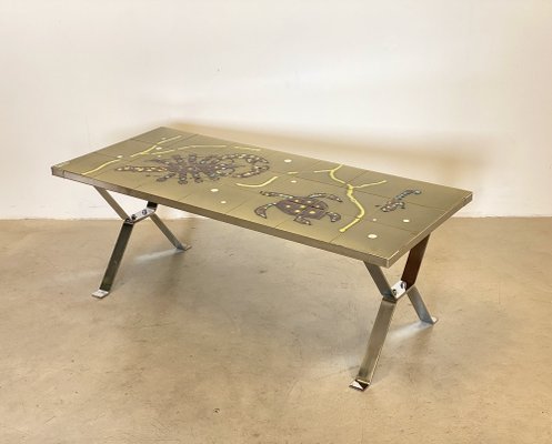 Steel Table with Ceramic Tile Top, 1960s-NPC-1822936