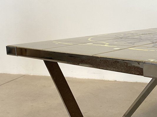 Steel Table with Ceramic Tile Top, 1960s-NPC-1822936