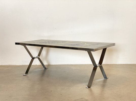 Steel Table with Ceramic Tile Top, 1960s-NPC-1822936