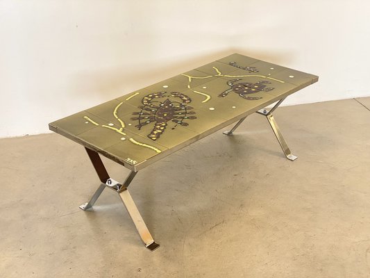 Steel Table with Ceramic Tile Top, 1960s-NPC-1822936