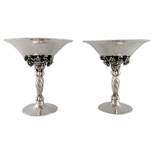 Sterling Silver Grape Centrepieces by Johan Rohde for Georg Jensen, Set of 2