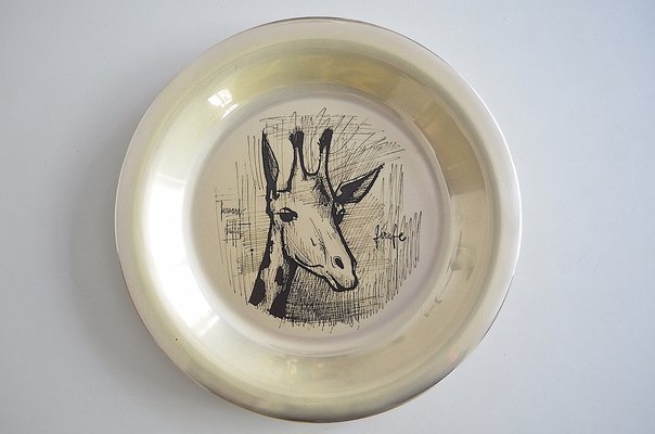 Sterling Silver Plated Wall Plate Giraffe by Bernard Buffet, 1970s-OV-1309555