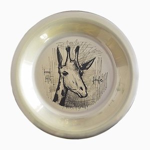 Sterling Silver Plated Wall Plate Giraffe by Bernard Buffet, 1970s-OV-1309555