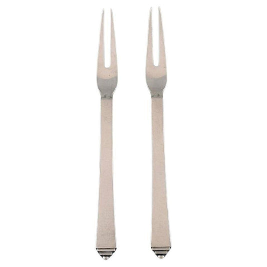 Sterling Silver Pyramid Cold Meat Forks from Georg Jensen, 1930s, Set of 2