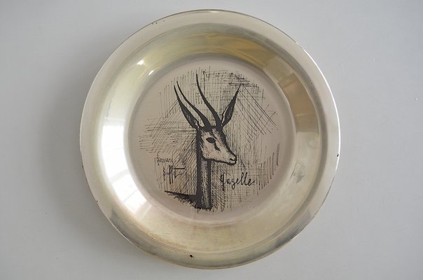 Sterling Silver Silver Wall Plate Gazelle by Bernard Buffet, 1970s-OV-1309556