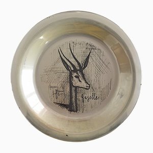 Sterling Silver Silver Wall Plate Gazelle by Bernard Buffet, 1970s-OV-1309556