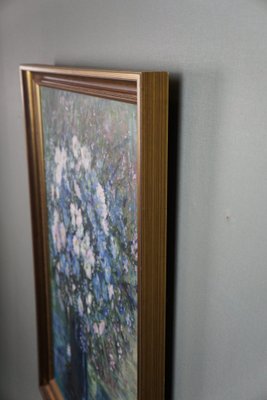 Still Life of a Vase with Blue and White Flowers, Oil Painting, Framed-HPP-1738353