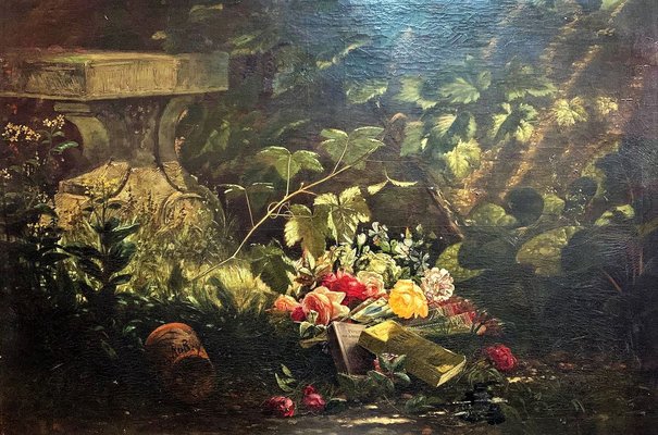 Still Life of Flowers and Branches, 19th Century, Oil on Canvas-IKW-831864