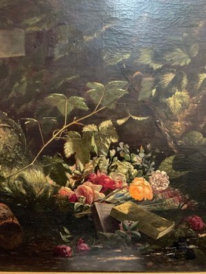 Still Life of Flowers and Branches, 19th Century, Oil on Canvas-IKW-831864