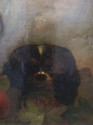 Still Life Painting with a Small Dog, Late 19th Century, Oil on Canvas, Framed-UWE-1355272