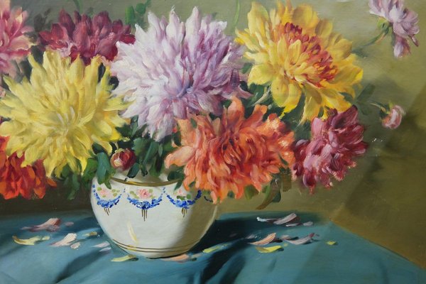 Still Life with Chrysanthemum Flowers in Florentin Frame, Vilmos Murin, 1930s-UWE-887916