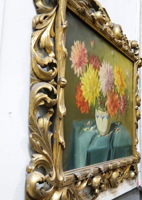 Still Life with Chrysanthemum Flowers in Florentin Frame, Vilmos Murin, 1930s-UWE-887916