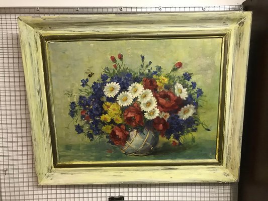 Still Life with Flowers, 20th Century, Oil on Canvas, Framed-FLW-1402140