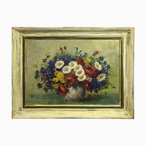 Still Life with Flowers, 20th Century, Oil on Canvas, Framed-FLW-1402140