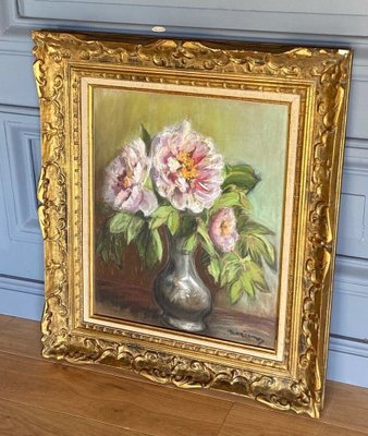 Still Life with Flowers, 20th Century, Oil on Cardboard, Framed-QKG-1354668