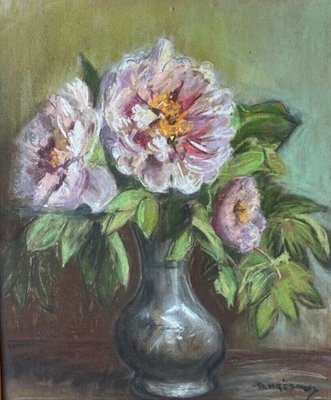 Still Life with Flowers, 20th Century, Oil on Cardboard, Framed-QKG-1354668