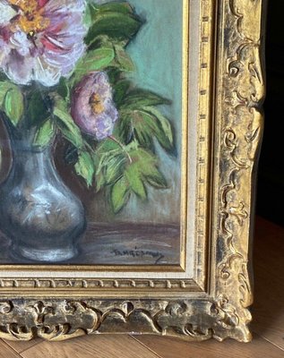 Still Life with Flowers, 20th Century, Oil on Cardboard, Framed-QKG-1354668