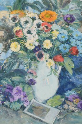 Still Life with Flowers and Photograph, Mid-20th Century, Oil on Canvas-AOI-1106808