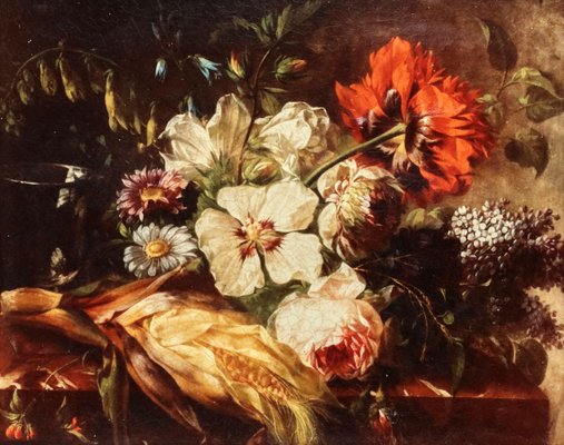 Still Life with Flowers, Oil on Canvas, Framed-WMV-1383730