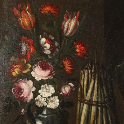 Still Life with Game, Asparagus, Chestnuts and Flowers, 1800s, Oil on Canvas-VMM-1778174