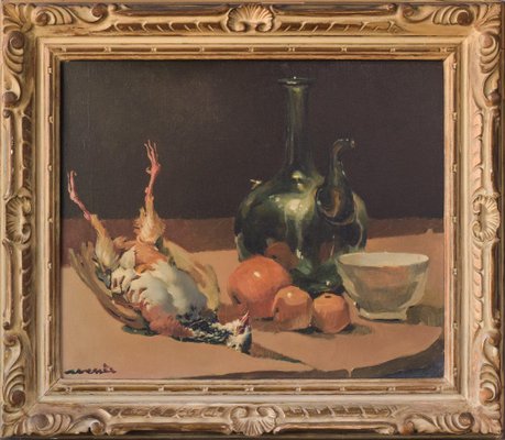 Still Life With Jug and Oranges, 20th-century, Oil on Canvas, Framed-AOI-1189424