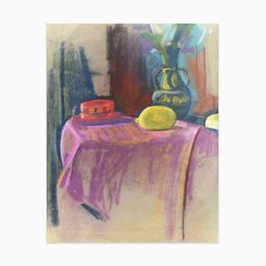 Still Life with Lemon and Hat - Oil Paste and Chalk Drawing - Late 19th Century Late 19th Century-ZCI-757313