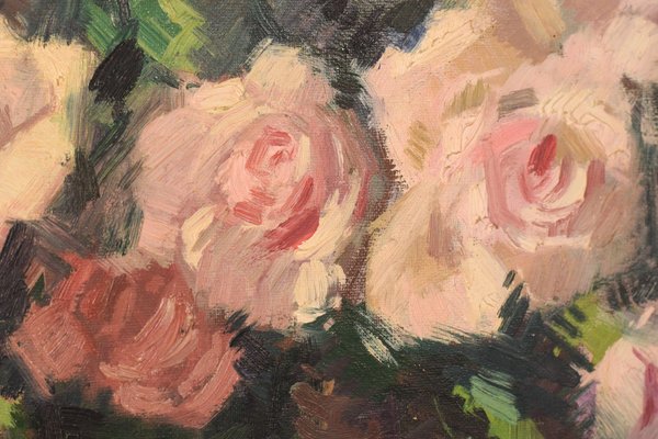 Still Life with Pink Flowers, Mid-20th Century, Oil on Canvas-AOI-1106880