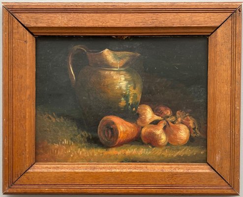 Still Life with Pitcher and Onions, Early 20th Century, Oil on Cardboard, Framed-QKG-1357196