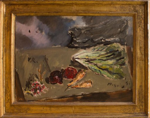 Still Life with Salad and a Bunch of Radishes-Oil on Canvas by F. De Pisis-1941 1941-ZCI-759286