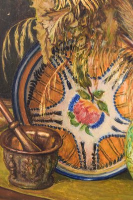 Still Life with Sunflowers and Majolica Jug, Mid-20th Century, Oil on Canvas-AOI-1106865