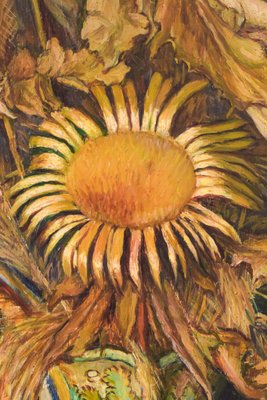 Still Life with Sunflowers and Majolica Jug, Mid-20th Century, Oil on Canvas-AOI-1106865