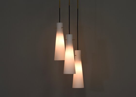 Stilnovo Pendant Light with Opaline Glass Shades & Brass, Italy, 1950s-TE-1345429