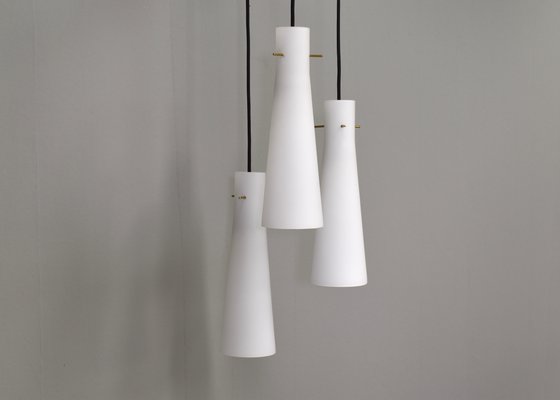 Stilnovo Pendant Light with Opaline Glass Shades & Brass, Italy, 1950s-TE-1345429