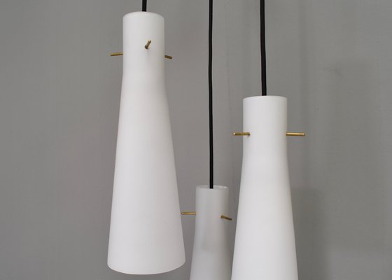 Stilnovo Pendant Light with Opaline Glass Shades & Brass, Italy, 1950s-TE-1345429