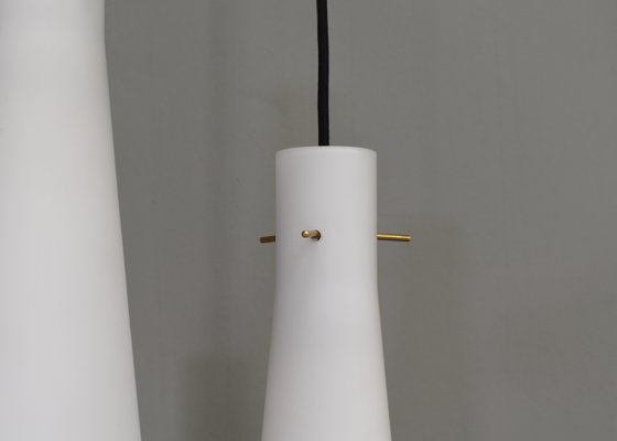 Stilnovo Pendant Light with Opaline Glass Shades & Brass, Italy, 1950s-TE-1345429