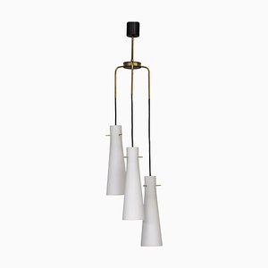 Stilnovo Pendant Light with Opaline Glass Shades & Brass, Italy, 1950s-TE-1345429