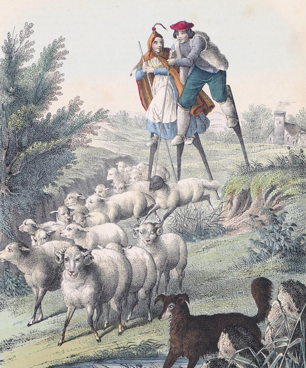 Stilt-Walking Shepherds - Original Lithograph - 1860 1860