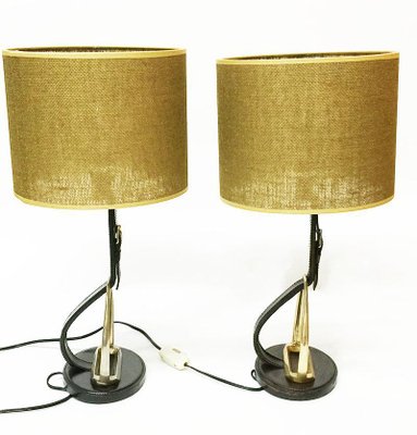 Stirrup Stitched Leather Lamps from Longchamp, France, 1950s-UCH-1224184