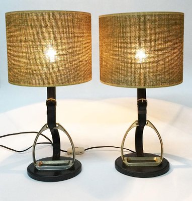 Stirrup Stitched Leather Lamps from Longchamp, France, 1950s-UCH-1224184