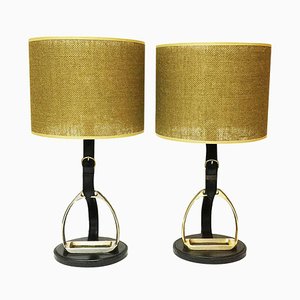 Stirrup Stitched Leather Lamps from Longchamp, France, 1950s-UCH-1224184