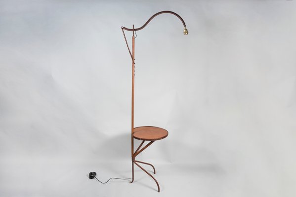 Stitched Leather Floor Lamp attributed to Jacques Adnet, 1950s-VRR-1435842