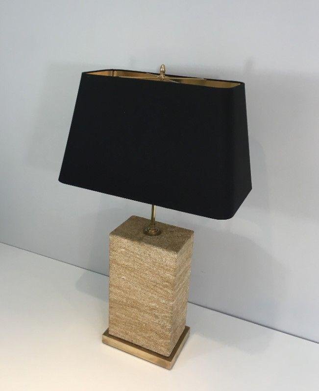 Stone and Brass Table Lamp, 1970s