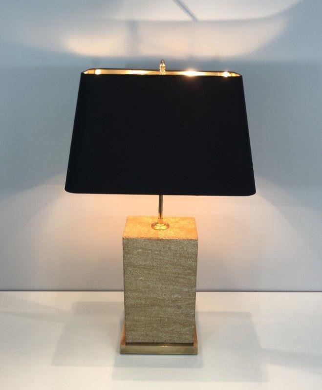 Stone and Brass Table Lamp, 1970s