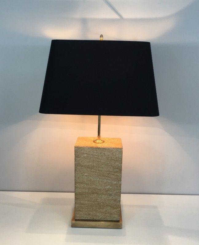 Stone and Brass Table Lamp, 1970s