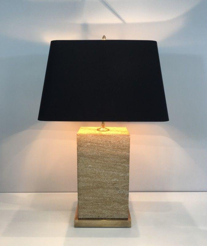 Stone and Brass Table Lamp, 1970s